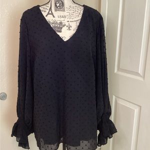 Vince Camuto Black clip dot v neck blouse